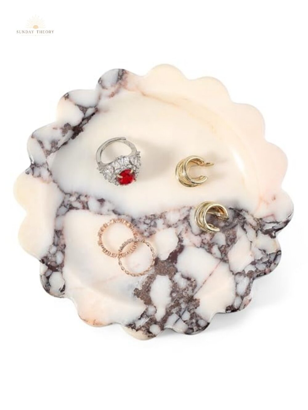 Natural Marble Jewelry Dish Scalloped Trinket Tray Ring Holder Vanity